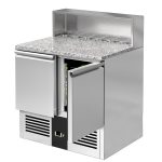 Table réfrigérée 0,9m 2 portes professionnelle - 240L - pour 5x GN 1/6 & Couvercle inox - plan de travail en granit noir – Image 6